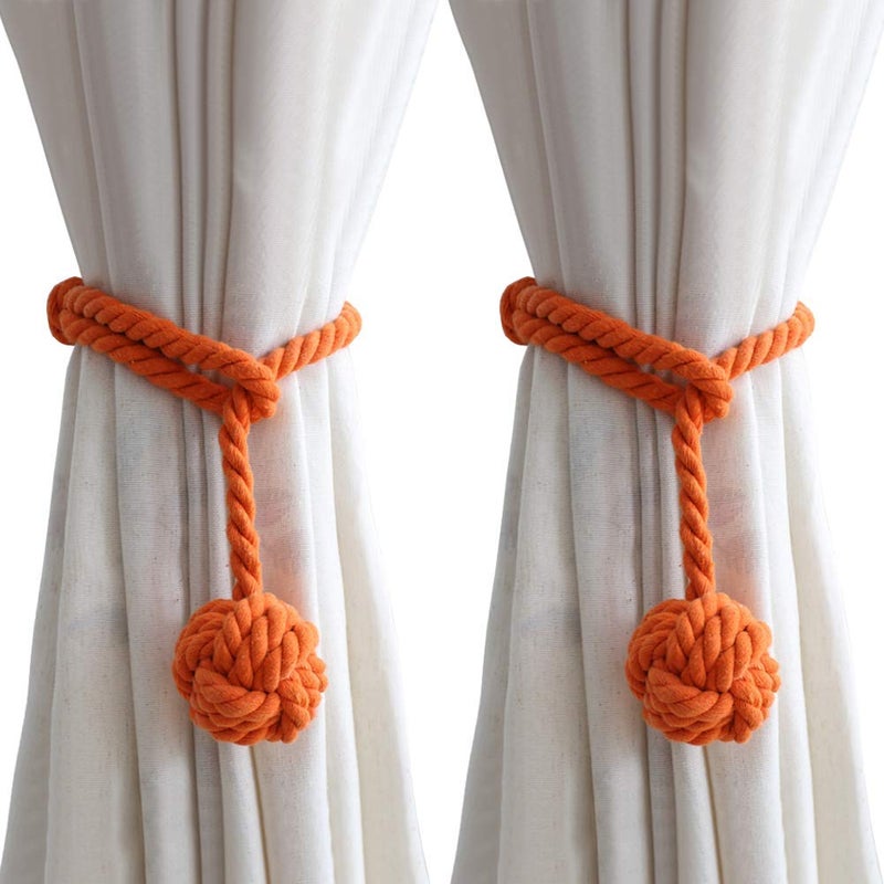 EleCharm 1Pair American Hand Knitting Curtain Rope Rural Cotton Rope Tie Band (Orange)